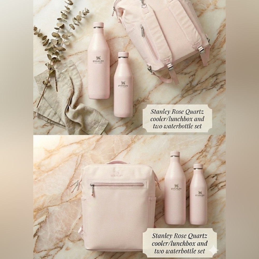 Stanley set rose quartz cooler and 2 water bottle set